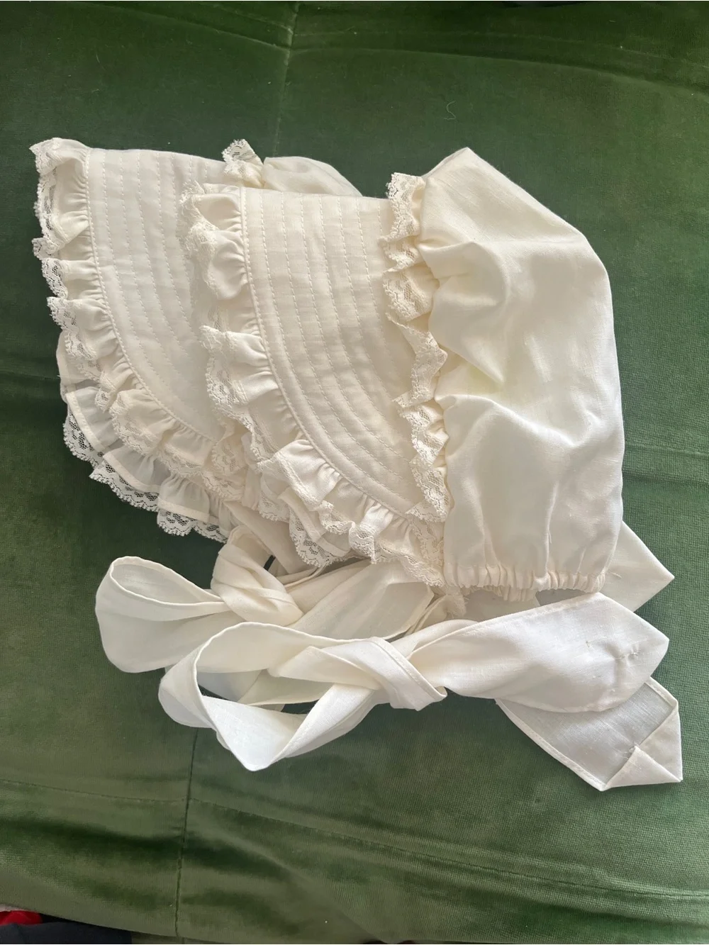 Vintage Handmade Lace Baby Bonnet in Cream